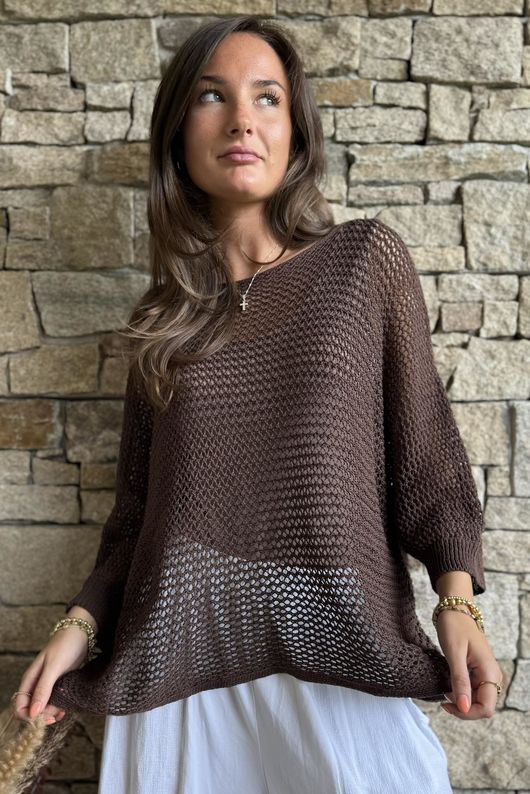 Conrad Grunge Loose Cotton Knit Coffee Bean